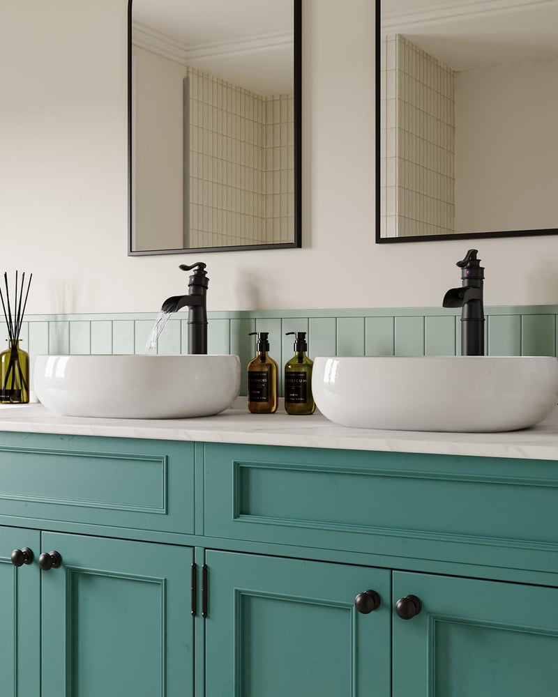 BWE Vessel Sink Faucet Waterfall Matte Black with Pop Up Drain Without Overflow and Supply Lines, Black Sink Faucet Bathroom One Handle Faucets Vanity Bath Mixer Tap - Image 3